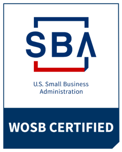 SBA WOSB Certified logo indicating U.S. Small Business Administration Women-Owned Small Business certification